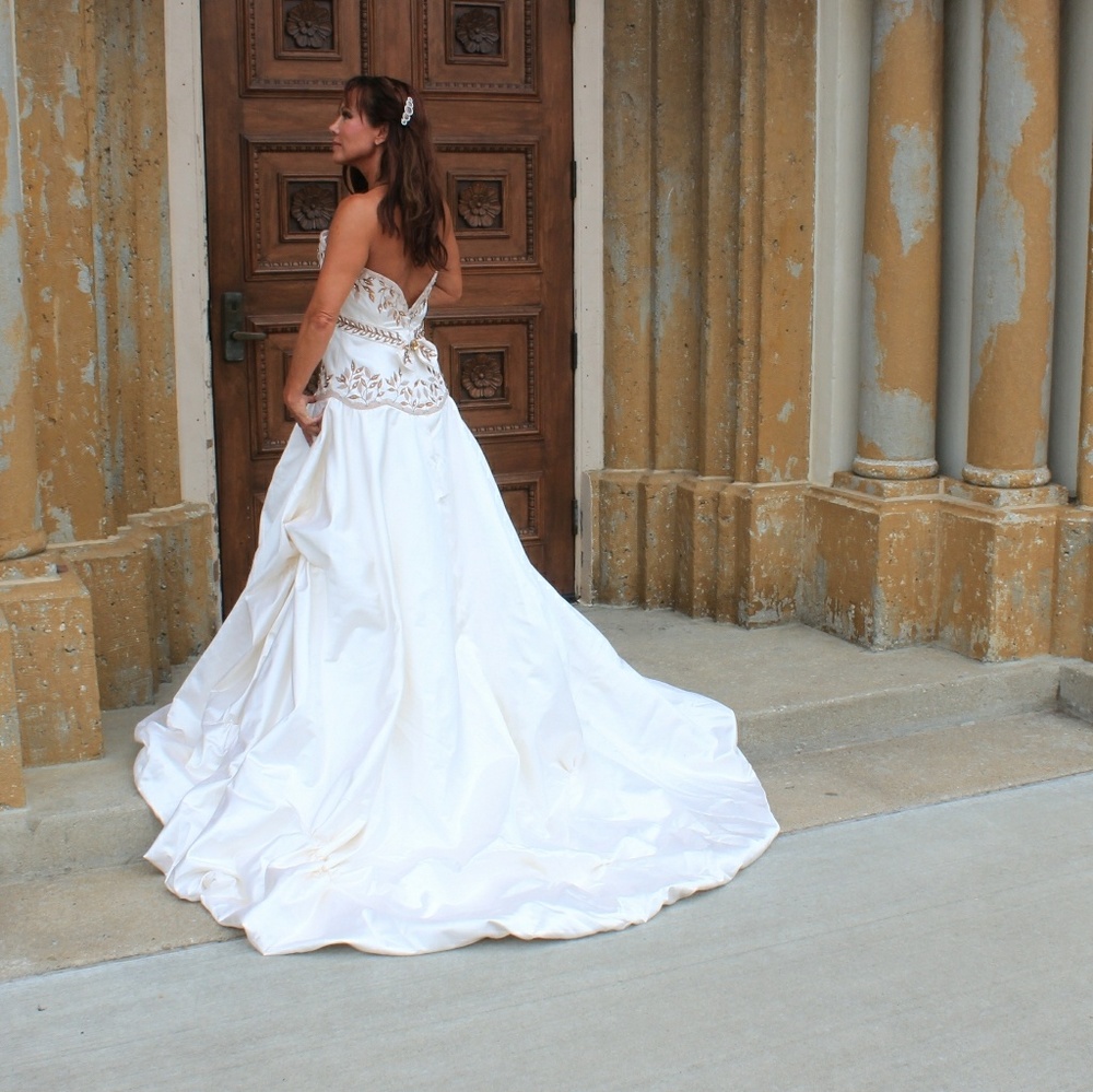 Stunning Champagne W/Swarovski ❤️Wedding gown/dress, runway show size 10 - Picture 2 of 10